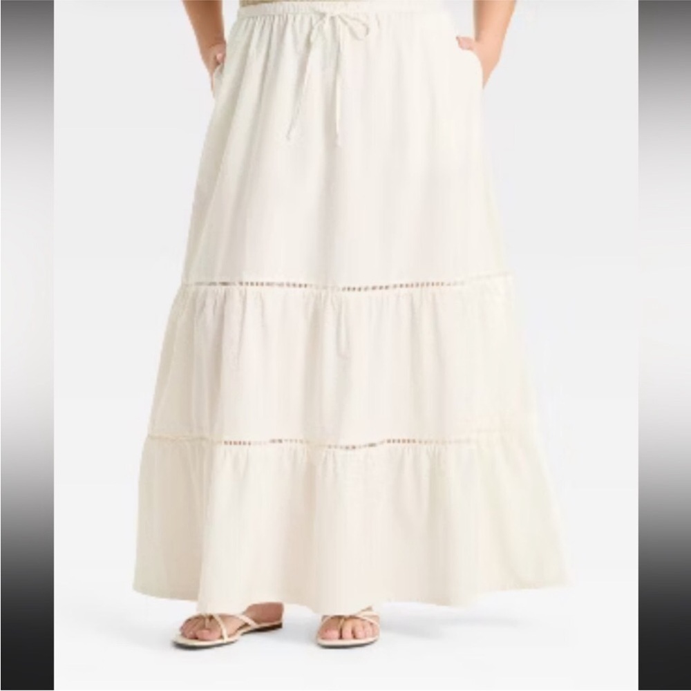 Ava & Viv Cream Tiered Maxi Skirt NWOT - Picture 3 of 5